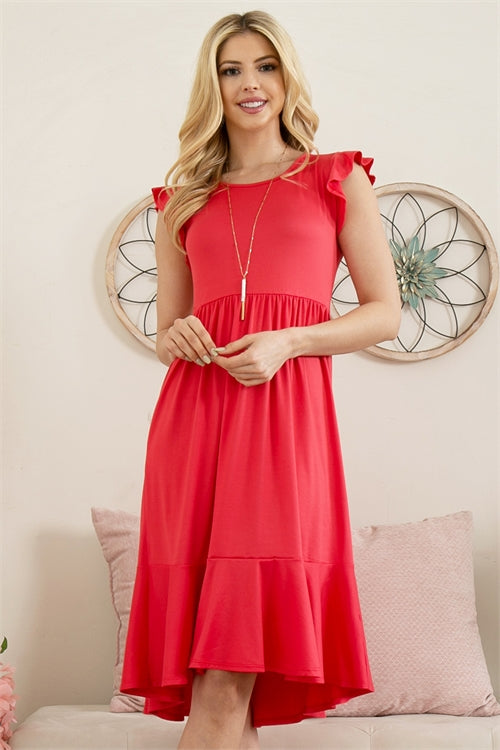 Ruffled Sleeved Empire Waist High Low Dress