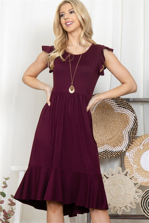 Ruffled Sleeved Empire Waist High Low Dress