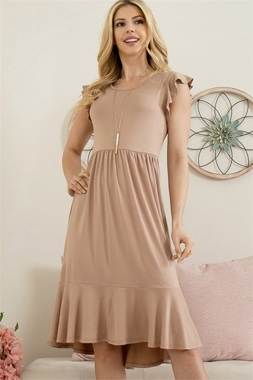 Ruffled Sleeved Empire Waist High Low Dress