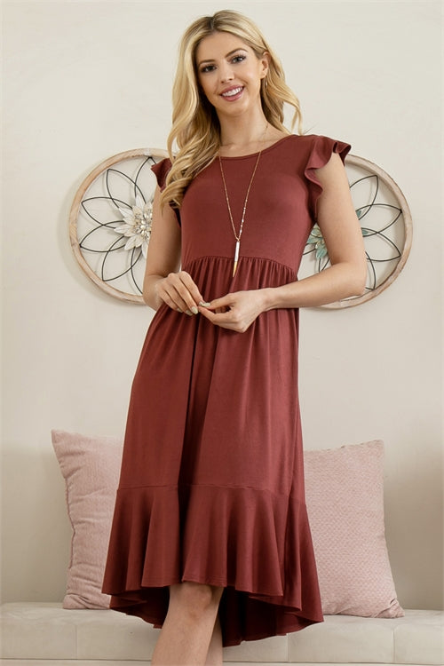 Ruffled Sleeved Empire Waist High Low Dress