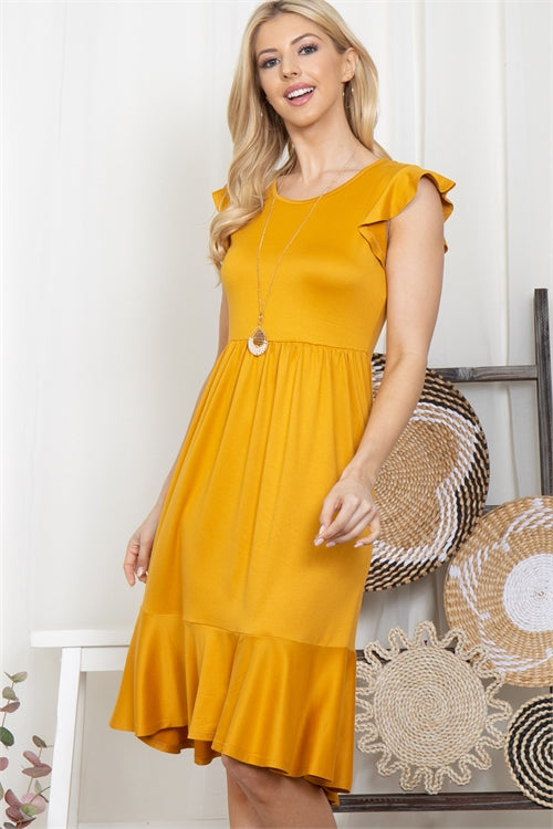Ruffled Sleeved Empire Waist High Low Dress