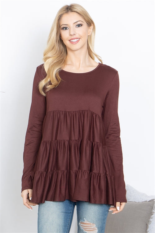Solid Long Sleeve Tiered Top 1