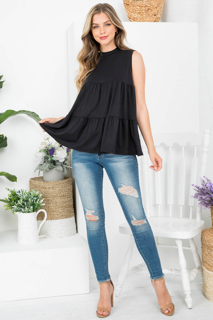 Tiered Sleeveless Ruffled Hem Tunic