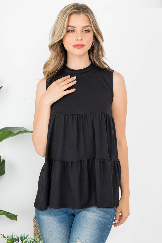 Tiered Sleeveless Ruffled Hem Tunic