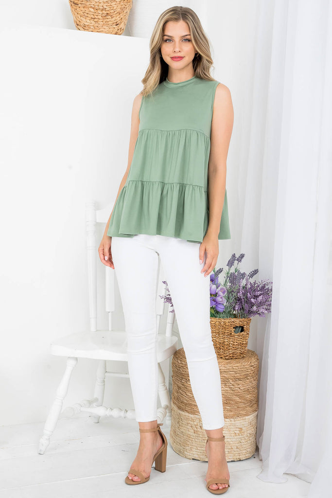 Tiered Sleeveless Ruffled Hem Tunic