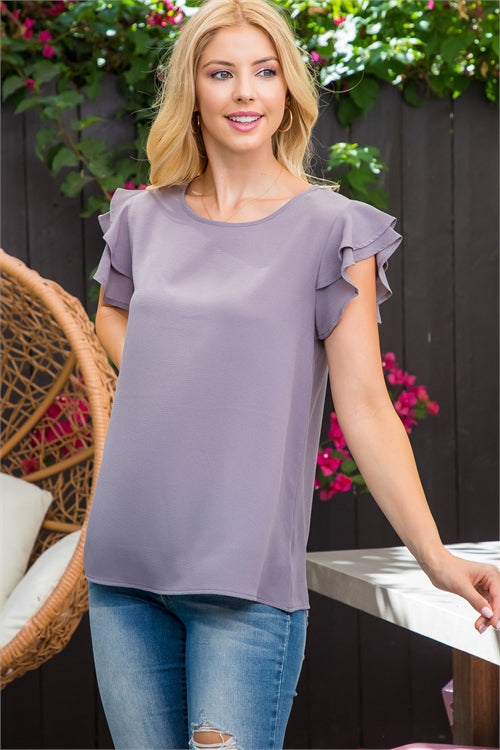 Short Ruffle Sleeve Woven Top