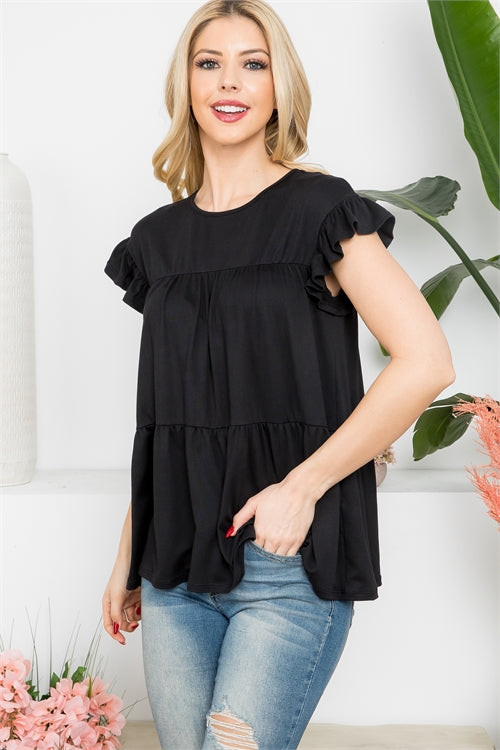 Tiered Ruffle Solid Swing Top