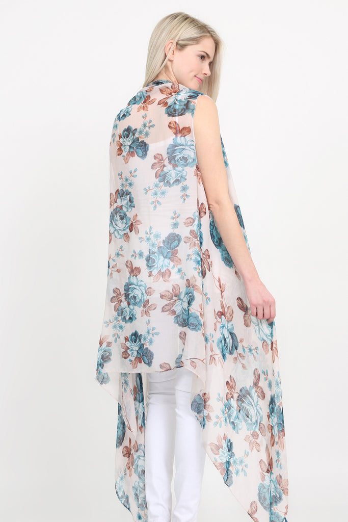 Tassel Floral Print Vest Cardigan