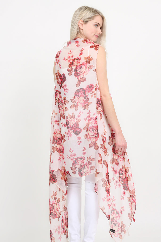 Tassel Floral Print Vest Cardigan