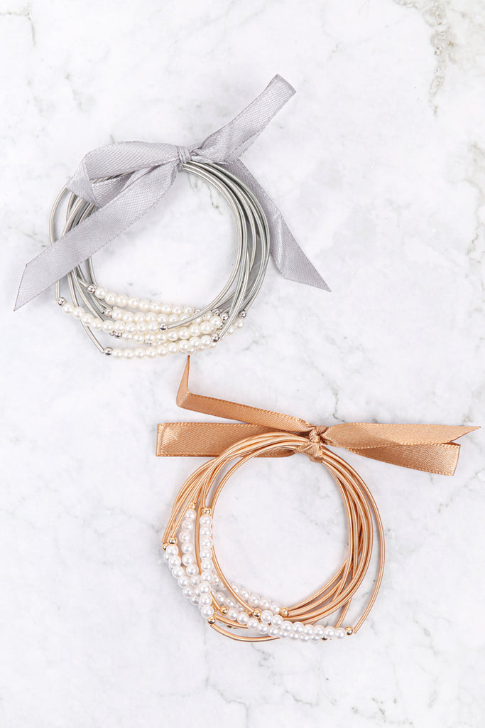 SPRING WIRE BEADED PEARL ELASTIC BRACELET