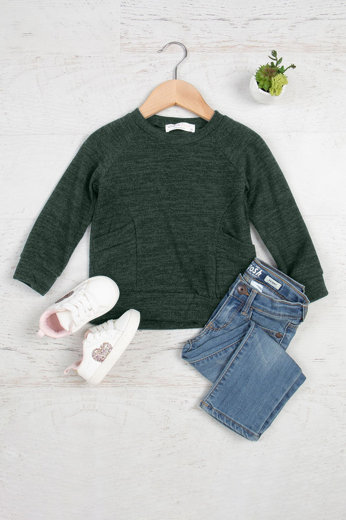 Kids Round Neck Long Sleeve Front Pocket Pullover