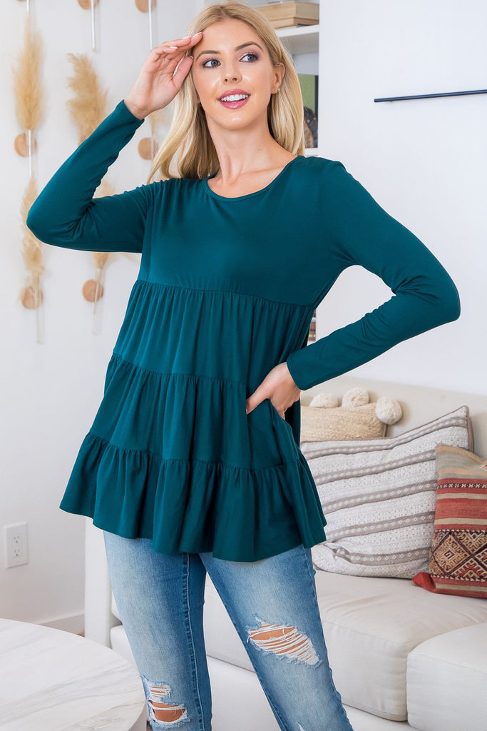Solid Long Sleeve Tiered Top 1