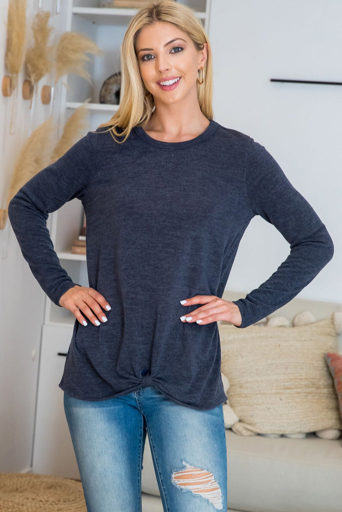 Punch Hole Detail Front Long Sleeve Top