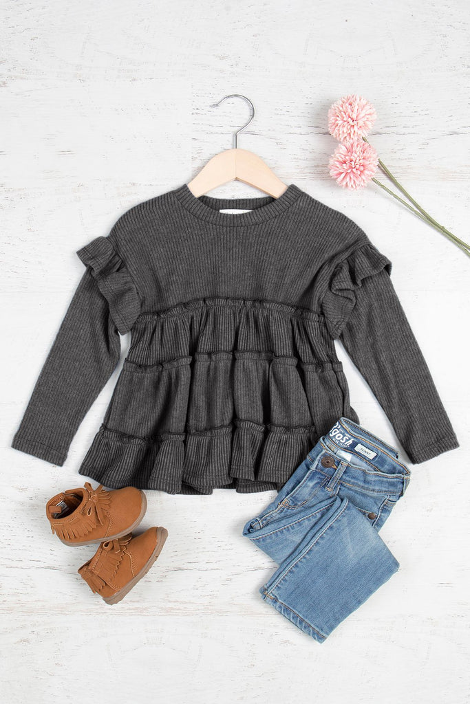 Kids Ruffle Detail Long Sleeve Bella Rib Top