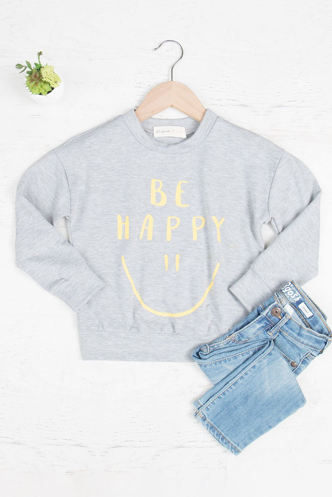 Kids "BE HAPPY" Print Long Sleeve Top