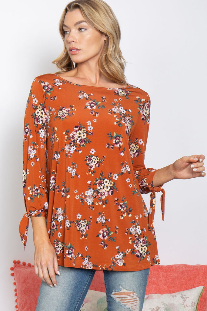 Floral Quarter Tie Knot Detail Sleeve Top