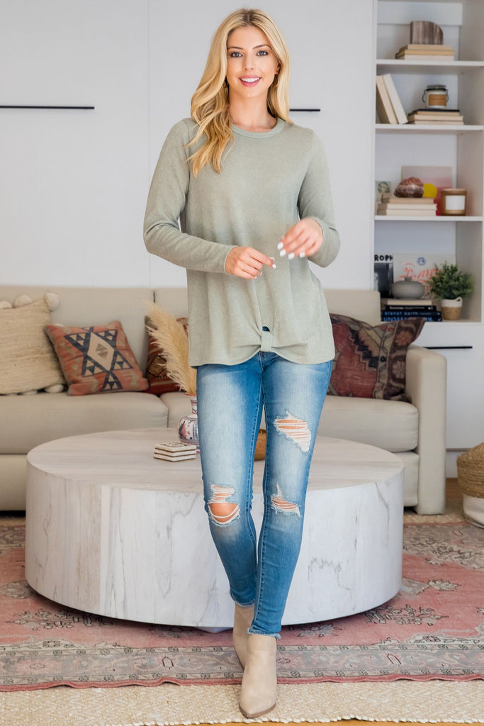 Punch Hole Detail Front Long Sleeve Top