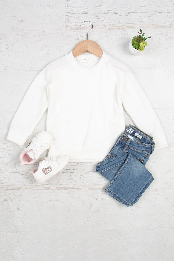 Kids Round Neck Long Sleeve Front Pocket Pullover