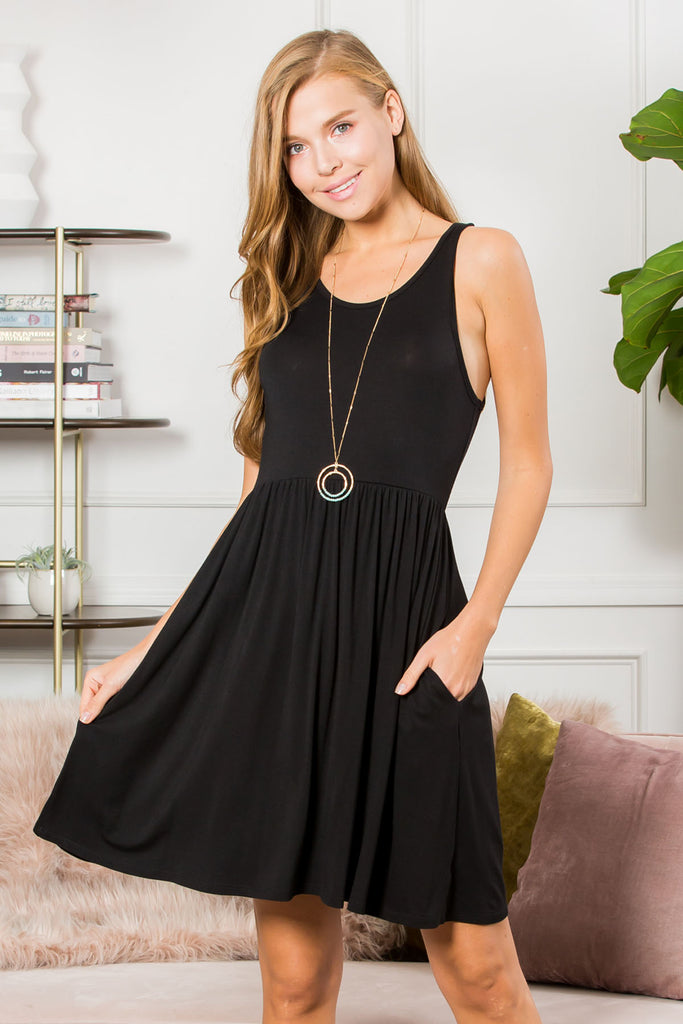 Racer Bank Solid Pocket Tank Dress