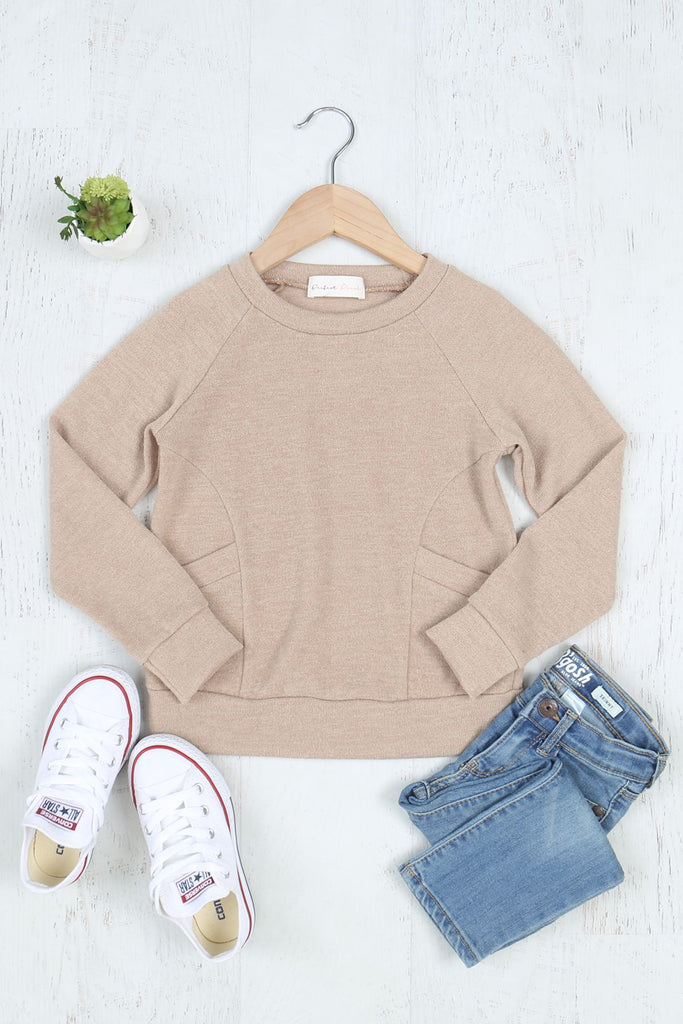 Kids Round Neck Long Sleeve Front Pocket Pullover