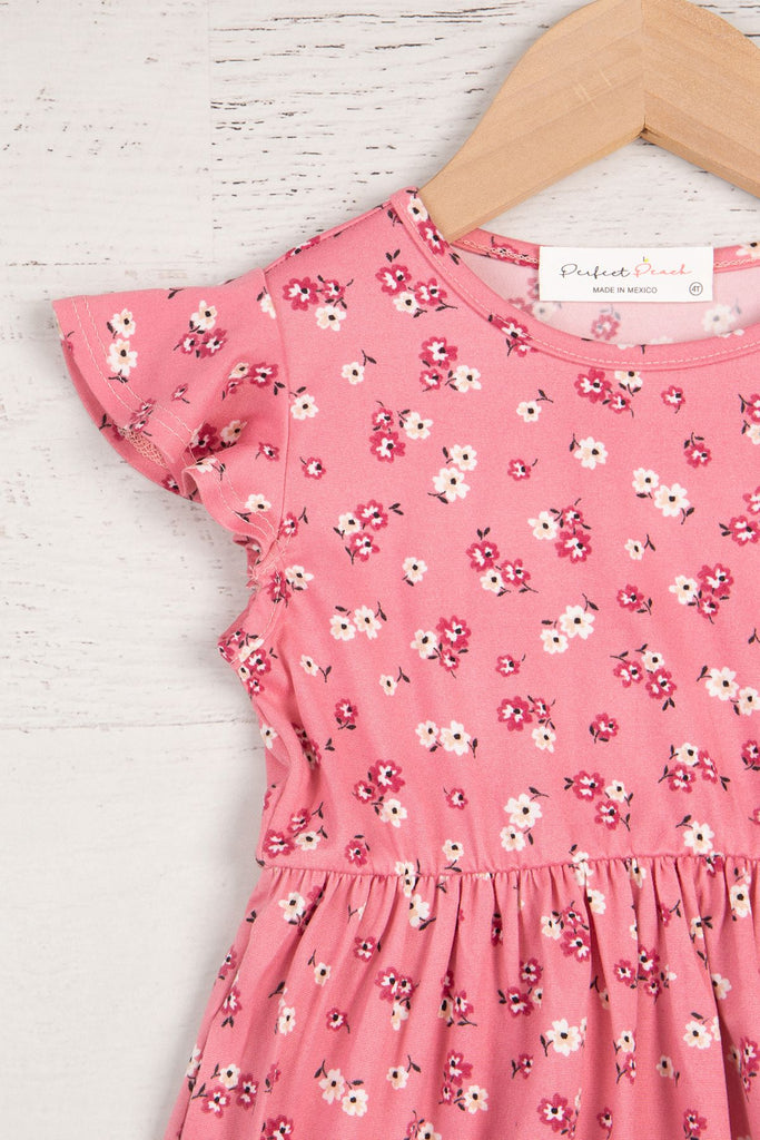 Kids Floral Ruffled Sleeve and Hem Dress