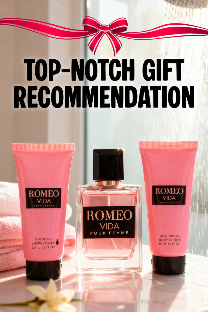 ROMEO VIDA  SHOWER GEL, SPRAY PERFUME EAU DE PARFUM, BODY LOTION FOR WOMEN 50ML/1.7FL.OZ /GIFT SET
