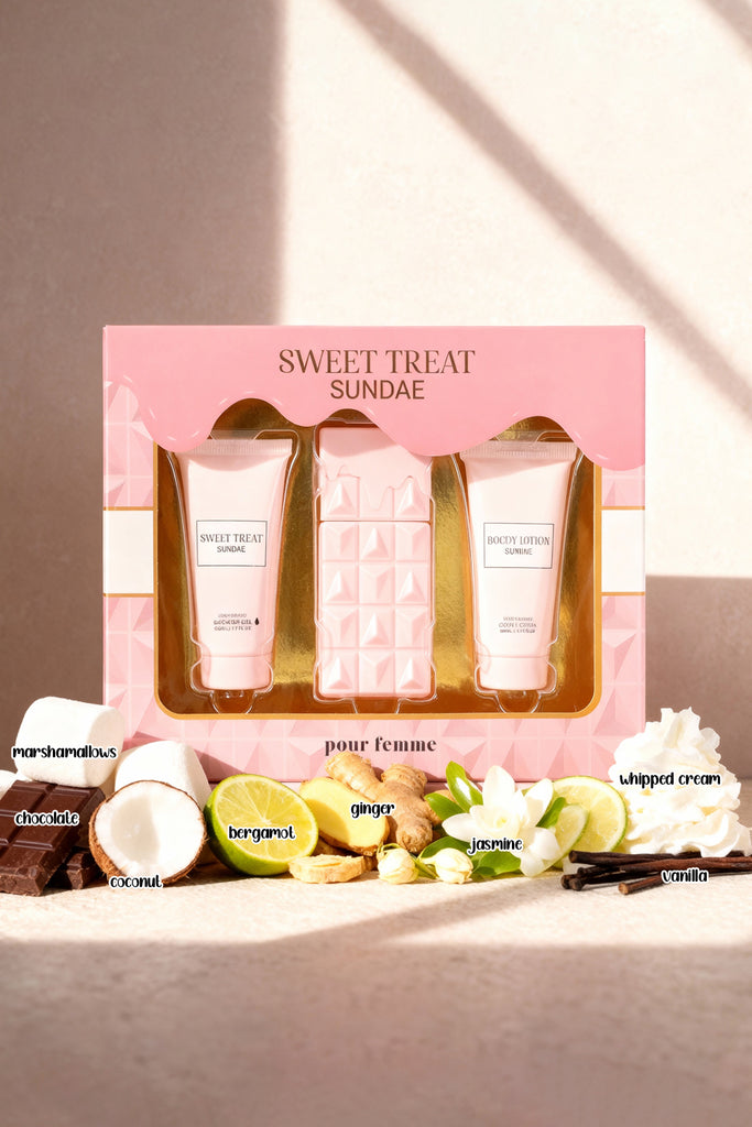SWEET TREAT SUNDAE SHOWER GEL, SPRAY PERFUME EAU DE PARFUM, BODY LOTION FOR WOMEN 50ML/1.7FL.OZ /GIFT SET