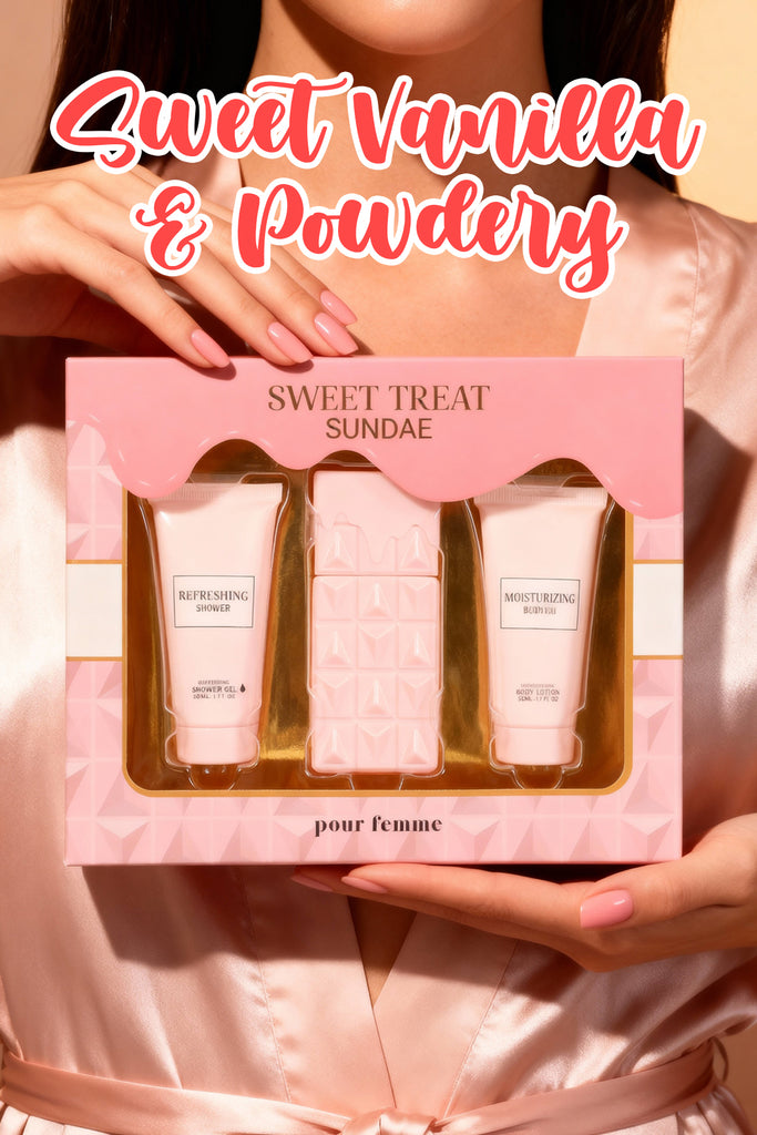 SWEET TREAT SUNDAE SHOWER GEL, SPRAY PERFUME EAU DE PARFUM, BODY LOTION FOR WOMEN 50ML/1.7FL.OZ /GIFT SET
