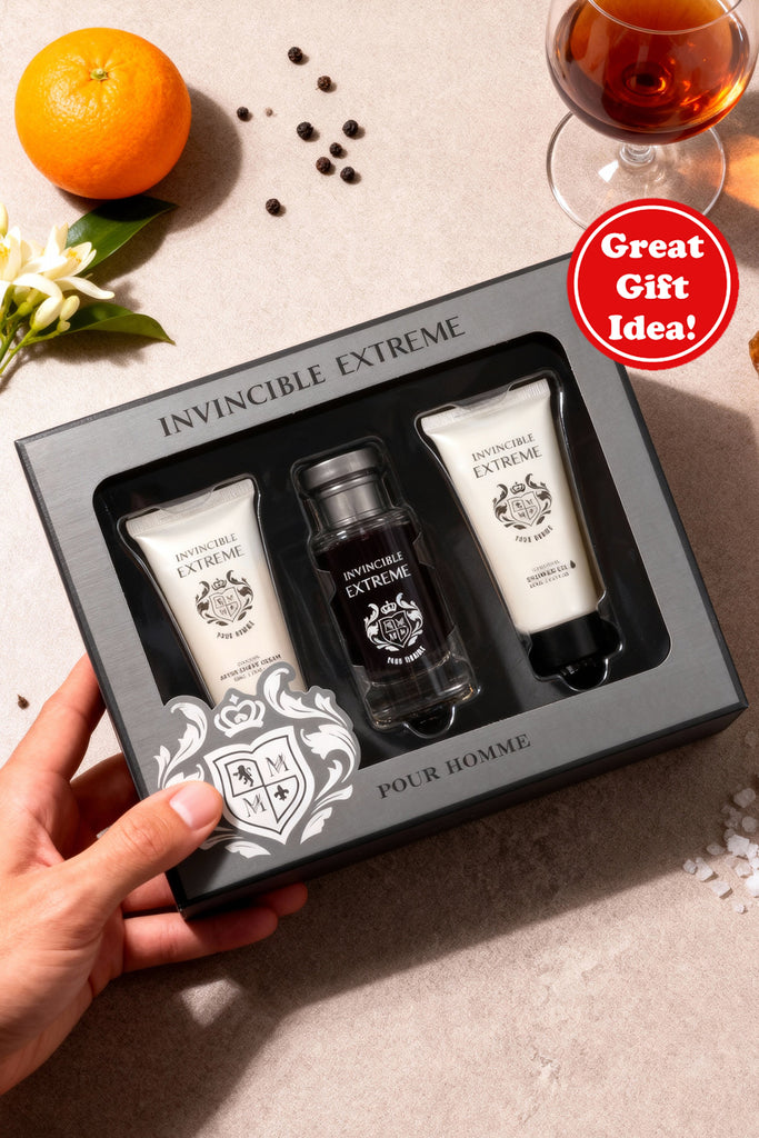 INVINCIBLE EXTREME AFTER SHAVE CREAM, SPRAY PERFUME EAU DE TOILETTE, SHOWER GEL FOR MEN 50ML/1.7FL.OZ /GIFT SET