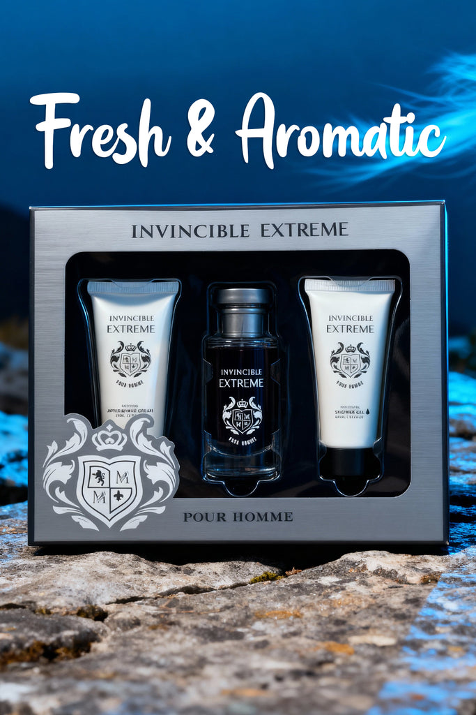 INVINCIBLE EXTREME AFTER SHAVE CREAM, SPRAY PERFUME EAU DE TOILETTE, SHOWER GEL FOR MEN 50ML/1.7FL.OZ /GIFT SET