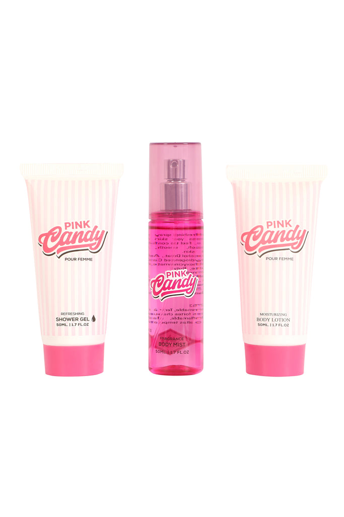 PINK CANDY REFRESHING SHOWER GEL, FRAGRANCE BODY MIST, MOISTURIZING BODY LOTION FOR WOMEN 50ML/1.7FL.OZ /GIFT SET POUCH