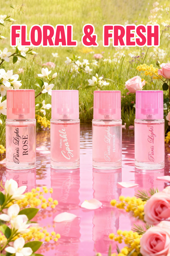 PARIS LIGHTS DISCOVERY ROSE, SPARKLE, PLATINUM, LIGHT SPRAY PERFUME EAU DE PARFUM FOR WOMEN -15ML/0.5FL.OZ. /GIFT SET