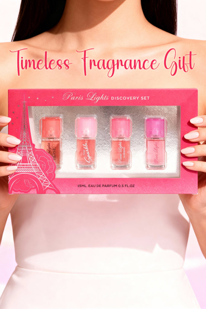 PARIS LIGHTS DISCOVERY ROSE, SPARKLE, PLATINUM, LIGHT SPRAY PERFUME EAU DE PARFUM FOR WOMEN -15ML/0.5FL.OZ. /GIFT SET