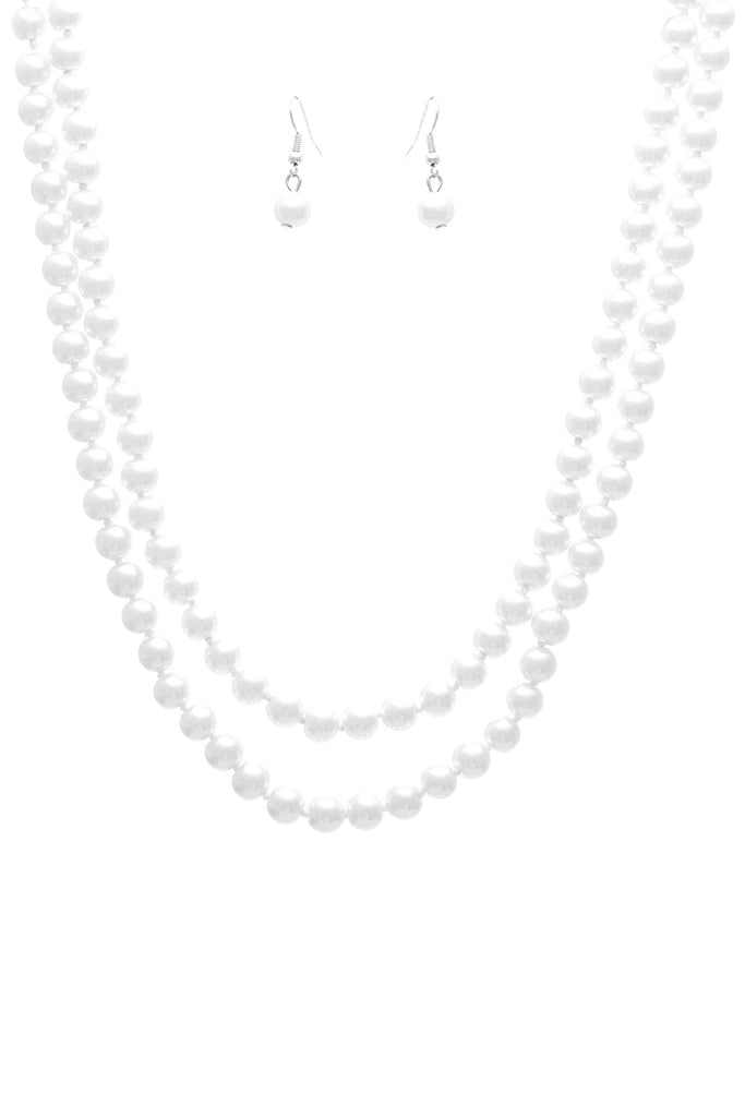 8MM PEARL KNOTTING LAYERED 48 NECKLACE AND EARRING SET