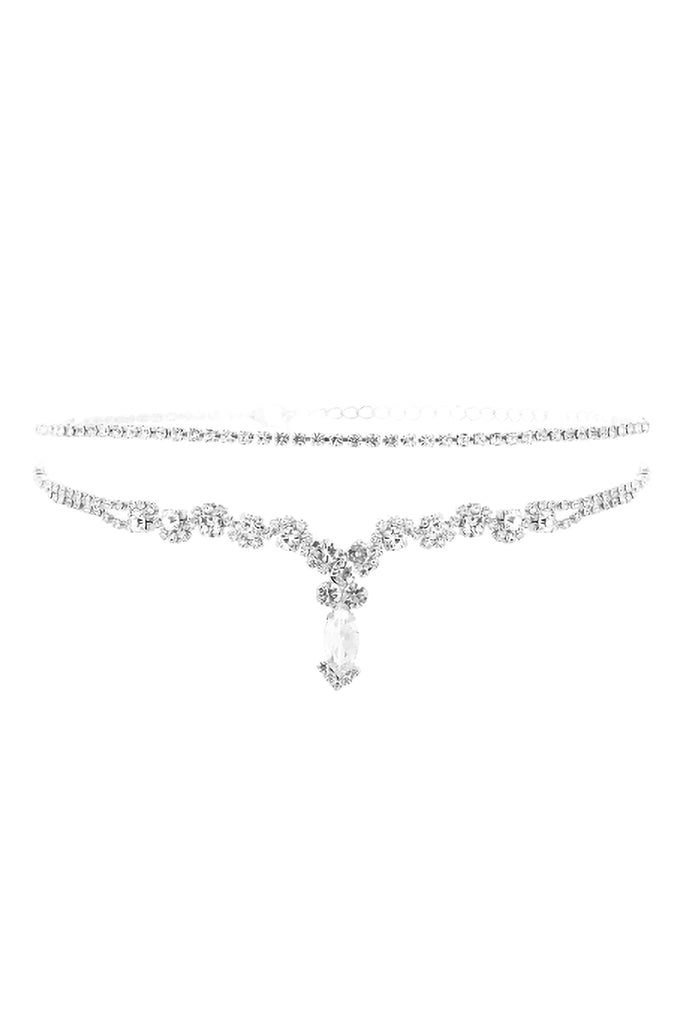 RHINESTONE OVAL W/ CENTER DROP PENDANT BRIDAL NECKLACE