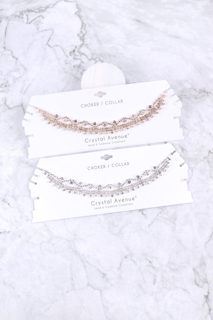 RHINESTONE LACE CHOKER COLLAR NECKLACE