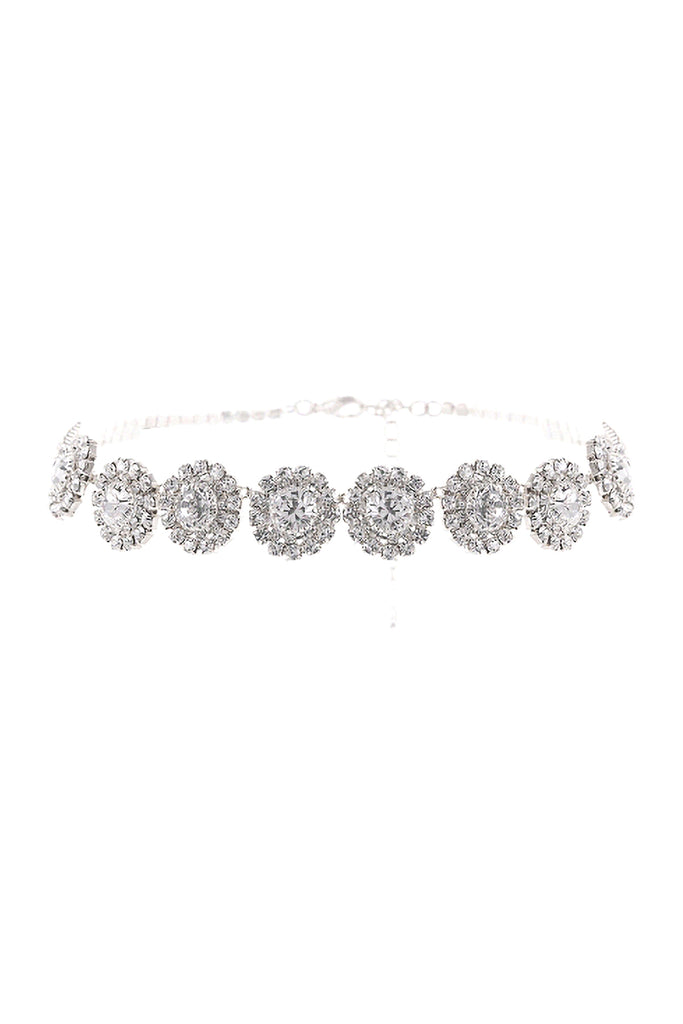 RHINESTONE ROUND HALO CHOKER COLLAR NECKLACE