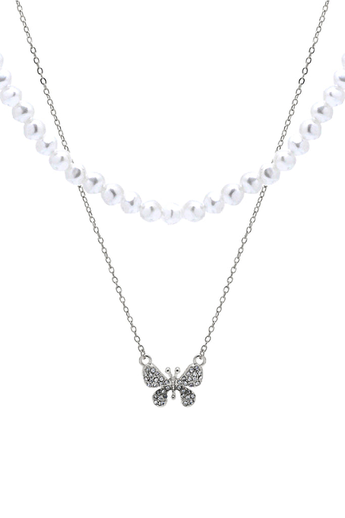PEARL & BUTTERFLY STATEMENT LAYERED NECKLACE