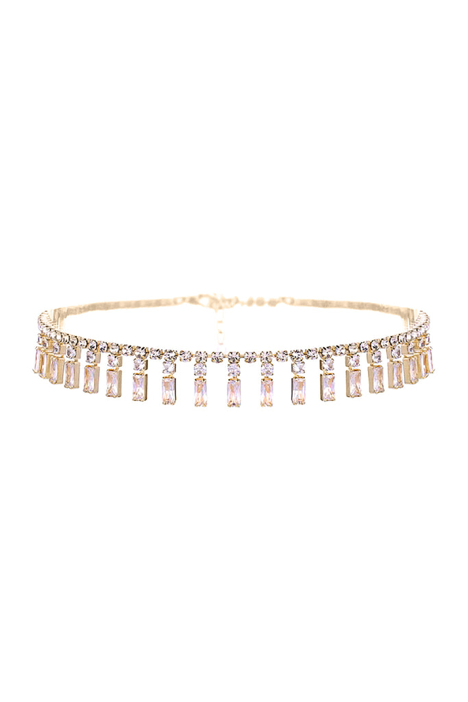 CUBIC ZIRCONIA BAGUETTE PIANO CHOKER NECKLACE