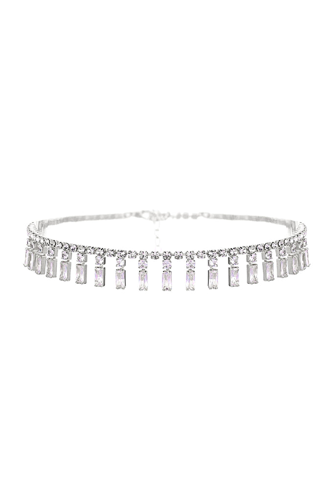 CUBIC ZIRCONIA BAGUETTE PIANO CHOKER NECKLACE