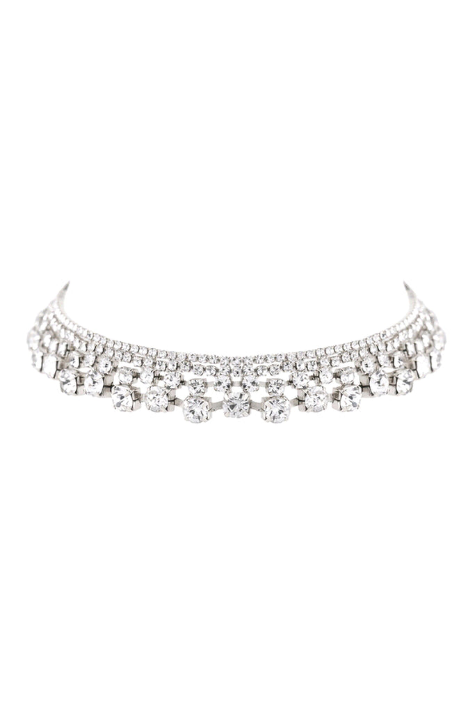 RHINESTONE 4 LINE GRADUAL CHOKER NECKLACE