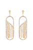 RHINESTONE OVAL FRINGE POST DROP EARRINGS