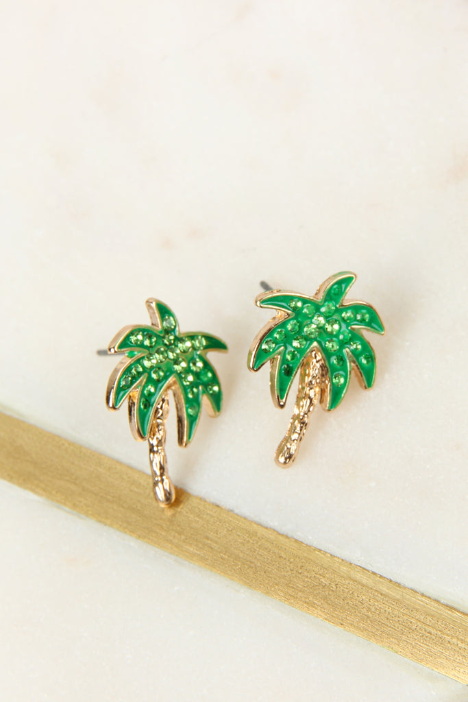 RHINESTONE PALM TREE EARRINGS