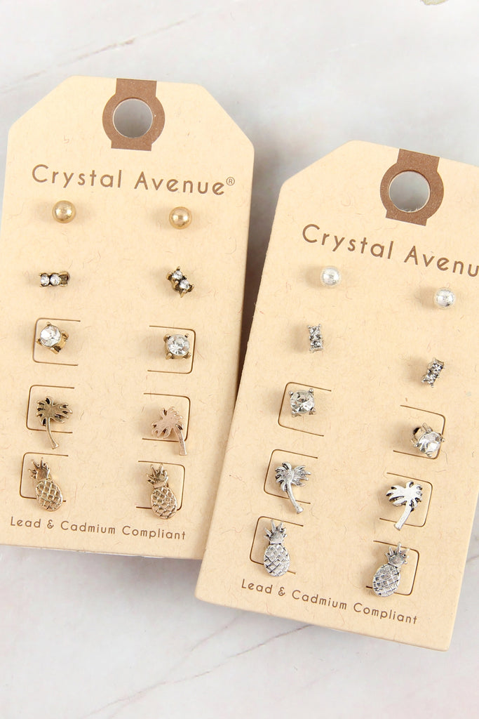 PINEAPPLE 5 PAIRS STUD EARRINGS