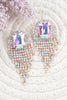 RHINESTONE SQUARE FRINGE TASSEL EARRINGS