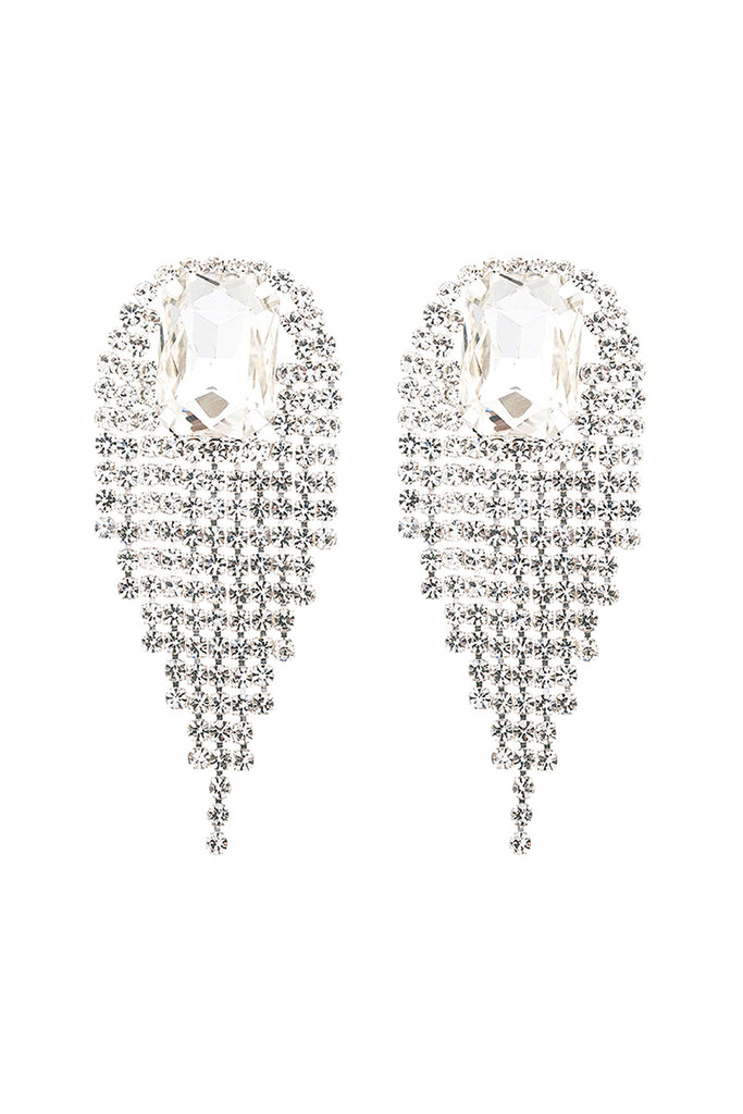 RHINESTONE SQUARE FRINGE TASSEL EARRINGS
