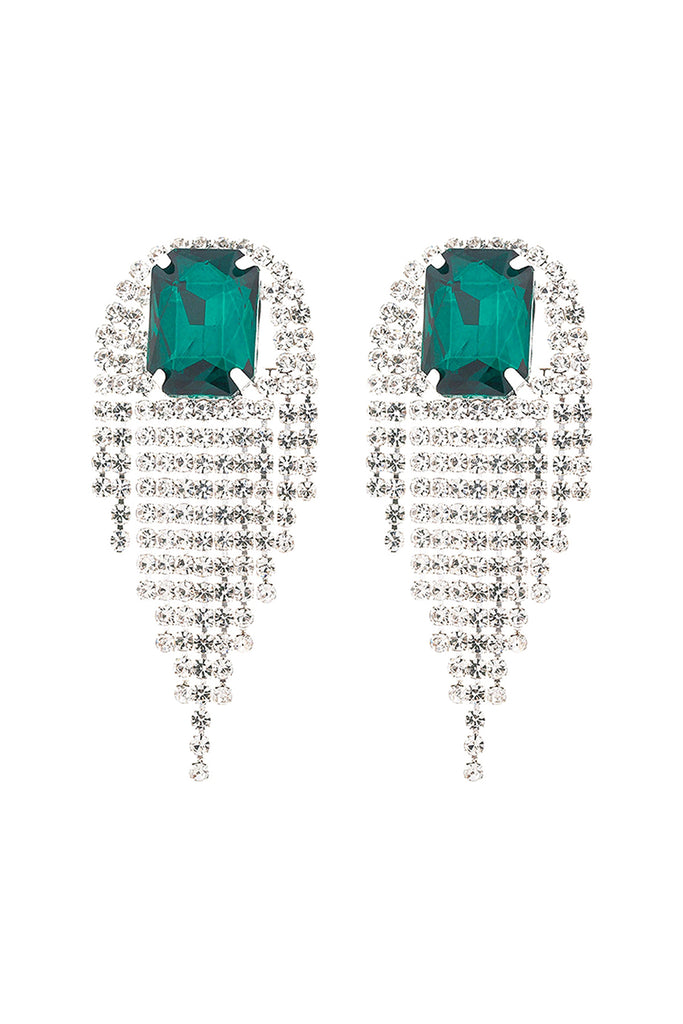 RHINESTONE SQUARE FRINGE TASSEL EARRINGS
