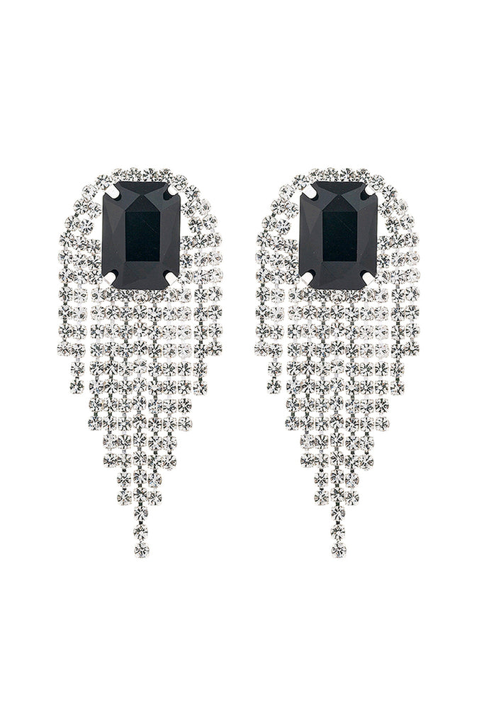 RHINESTONE SQUARE FRINGE TASSEL EARRINGS