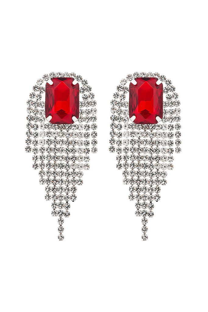 RHINESTONE SQUARE FRINGE TASSEL EARRINGS