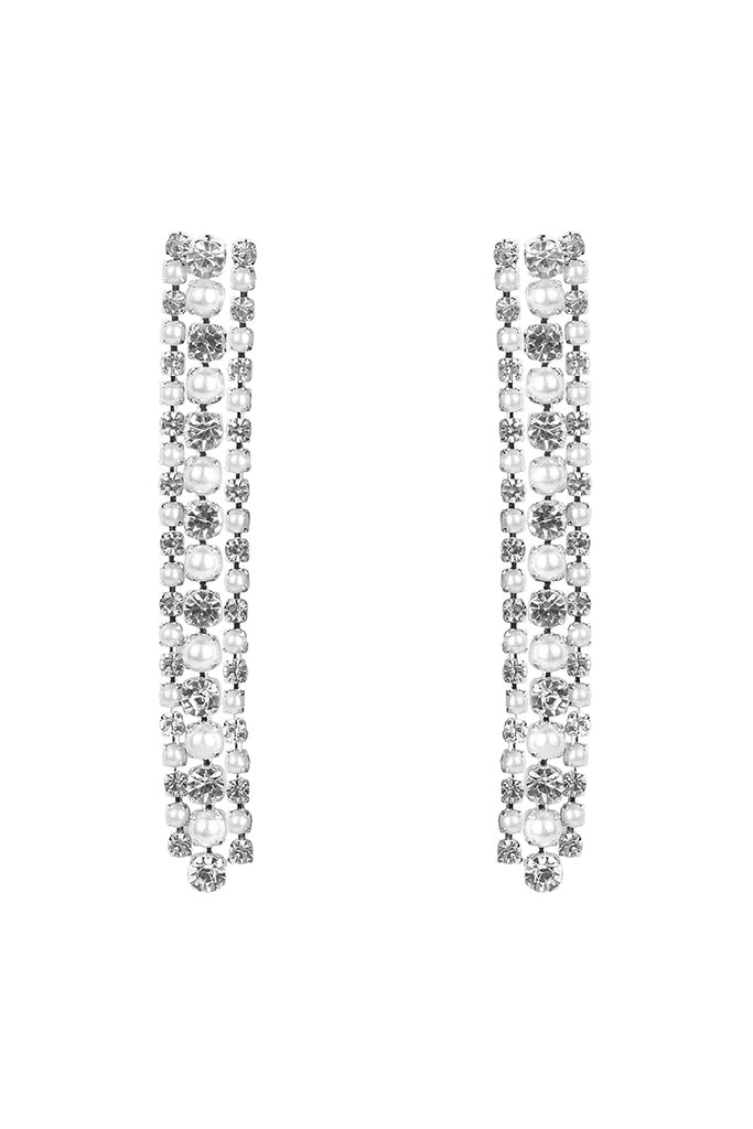 RHINESTONE PEARL LINE DROP EARRINGS